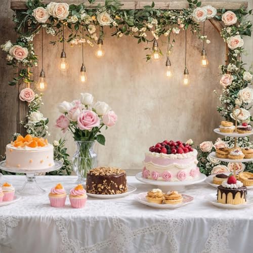 8x6ft Country Wedding Photography Backdrop Floral Rustic Roses Farmhouse Wooden Door Backdrop Pink Flower Birthday Baby Shower Wedding Bridal Party Banner Photo Booth Props Anniversary Background - Image 5