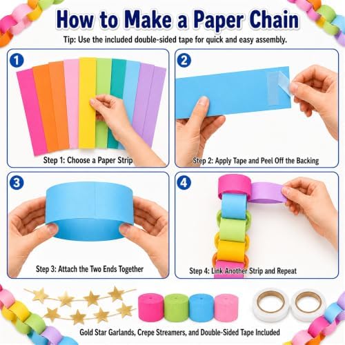 500 Sheet Paper Chain Garland and Crepe Paper Streamers 5pcs Star Garland - Image 6