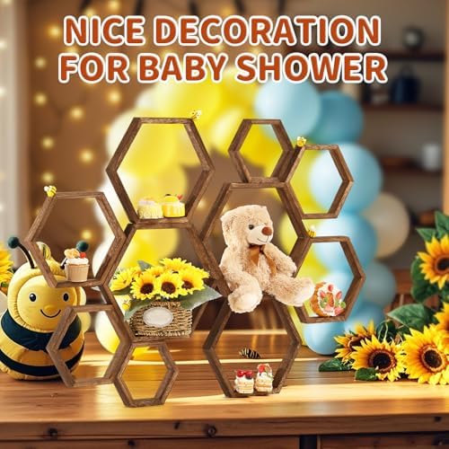 Gerrii Honey Comb Decorations 5 Size Wood Hexagon Shelves,Dark Brown,10 Pcs - Image 5