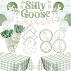 VioraWhite 183 Pcs Silly Goose Birthday Party Set Classical Sage Green by VioraWhite