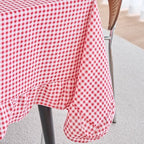 vctops Farmhouse Red Plaid Ruffle Table Cloth, Boho Cotton Linen Tablecloth, Washable Table Cover for Rectangle Table Baby Shower Kitchen Party Wedding Decor (Red A,70"x90") - Image 5