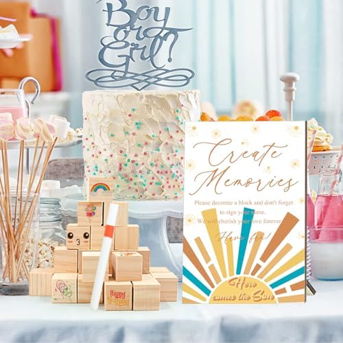 97 Pcs Sun Baby Shower Games Sign Kit, Sun Theme Party Decoration, Including Game Sign DIY Blank Wooden Block Painting Pen to Draw Your Idea for Sun Baby Shower Party Game Gender Reveal Party - Image 5
