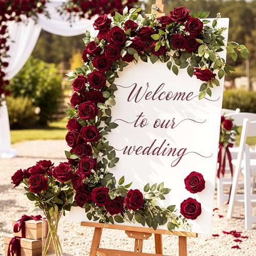 Auihiay 104PCS Burgundy Roses, Faux Roses, Artificial Flowers Roses - Image 2