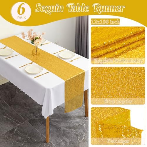 6 Pack Sequin Table Runner 12" x 108" Sparkle Table Runner Sequin Runners for Baby Bridal Shower Wedding Birthday Party Table Decor (Gold) - Image 4