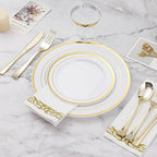 BESTVIP 700 PCS Disposable White and Gold Plastic Plates for 100 Guests - Image 6