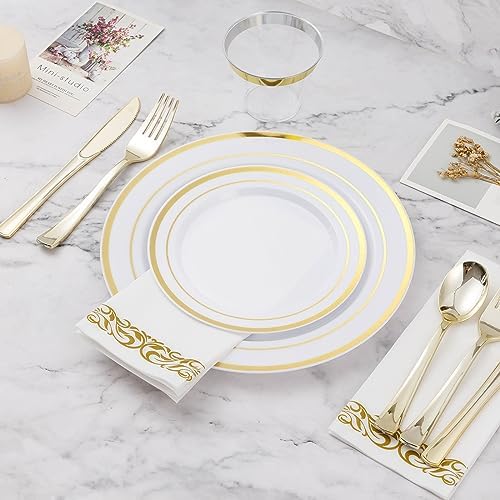BESTVIP 700 PCS Disposable White and Gold Plastic Plates for 100 Guests - Image 6