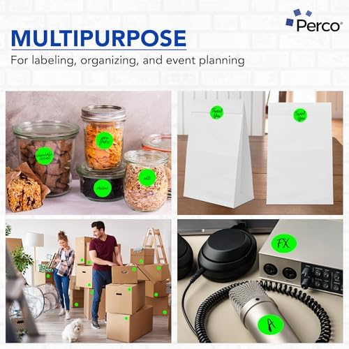 Perco Neon Green Perforated Round Circle Dot Sticker 2-Inch Labels — 3 Rolls, 1,500 Stickers - in Stock, Ready & Promo Labels, High Visibility, Strong Adhesive—Made in USA - Image 3