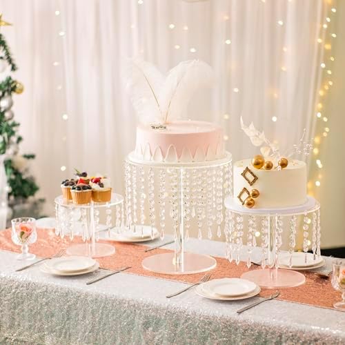 Cake Stands for Party, Clear Acrylic Cake Stand for Dessert Table, 12.2in Round Crystal Cake and Cupcake Stand for Wedding Birthday Party Event Decorations - Image 4