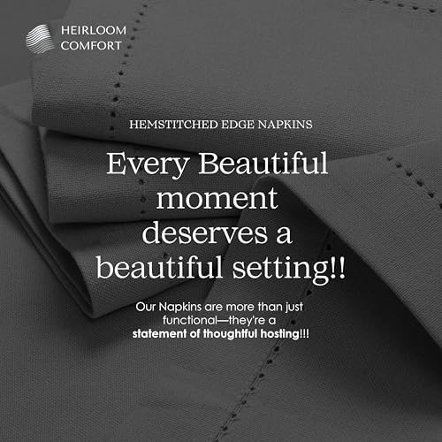 Grey Cloth Napkins 18x18 Inch - Set of 12-100% Cotton, Soft, Durable, Absorbent, Washable - Hemstitch Mitered Edges - Perfect for Dinner, Fall, Weddings, Formal Events, Everyday - Image 3