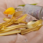 100 Pack Pre Rolled Gold Plastic Silverware Set - Image 5