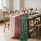 Artoid Mode 6PC Beige Red Green Gauze Table Runner 120 Inch 10FT, Glitter Metallic Foil Sheer for Wedding Anniversary Holiday Birthday Home Party Decor - Image 7