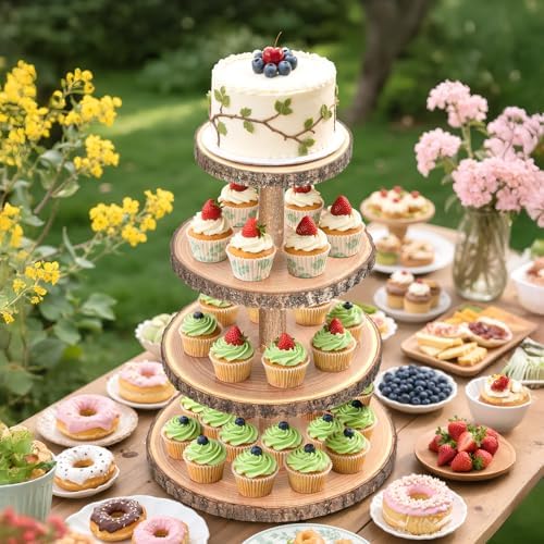 Wooden Cupcake Stand for 24 Cupcakes 4-Tier Dessert Tower Rustic Tiered Display Stand for Woodland Baby Shower Decorations, Farmers Market Decor, Wedding, Birthday, Graduation, Tea Party - Image 2