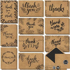 150 Thank You Cards with Matching Brown Kraft Envelopes and Stickers - Elegant 10 Designs Kraft Paper Bulk Blank Notes, Prefolded 4x6 Inch Blank by T%26M+Quality+Designs+LLC