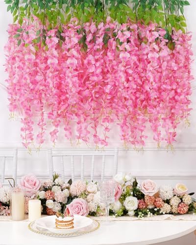 40 Pack Pink Wisteria Hanging Flowers, Fake Hanging Flowers for Decoration, Artificial Hanging Flowers,Vines for Bedroom,Flower Garland for Home,Party,Garden, Wall,Wedding Decoration(3.6 Ft/Pcs) - Image 3