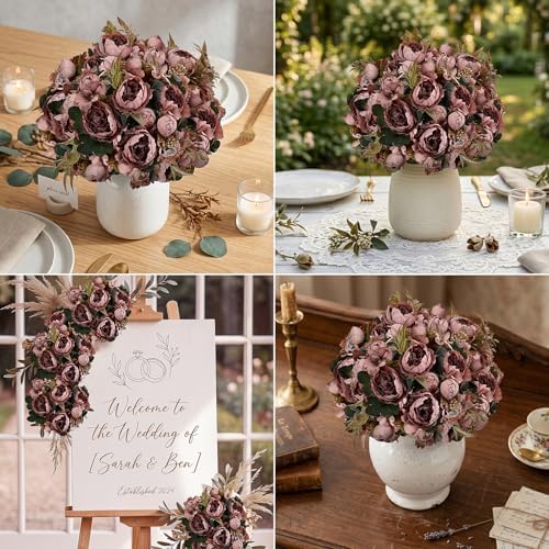 8 Pack Faux Peony Bulk - Dusty Mauve - Image 5