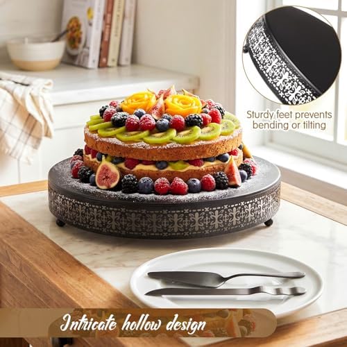 Wenqik Black Metal Cake Stand 16 Inch with Cutting & Spatula - Image 3