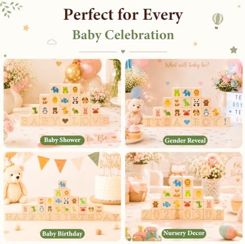 85 PCS Baby Shower Blocks Game Kit Templates to Paint, DIY Baby Shower Games & Gender Reveal Activity Set, 52 Wooden Blocks to Decorate, Includes 24 Acrylic Markers, Game Sign & 8 Templates to Paint - Image 5