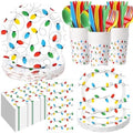 Funnymoom 400 Pcs Christmas Party Supplies, Christmas Lights Paper Plates and Napkins Cups Set with Spoons Forks Knives, Xmas Light Tableware Set for Holiday Xmas Party Decorations by Funnymoom