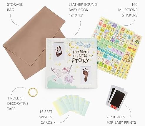 Keepsake Baby Memory Book Girl Boy – Timeless Leather-Bound Baby Milestone Book – Baby Book Keepsake Record First 5 Years – Gender Neutral Baby Scrapbook Album, Baby Album Journal Registry Search Gift - Image 2