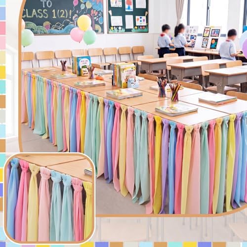 Reallnaive 14 ft x 30 Inch Table Skirt for Teacher Desk, Pastel, Simple - Image 4