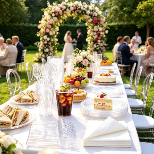 200pcs Clear Plastic Plates and Napkins Party Supplies for Birthday,Wedding - Image 6