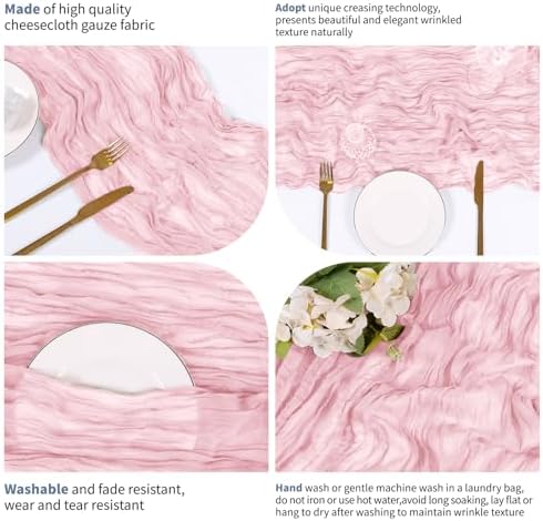 14 Pack Light Pink Cheesecloth Table Runner 17x108 Inch Semi Sheer Boho Gauze Cheese Cloth Fabric Table Runners, for Wedding Party Baby Shower Birthday Home Decor Garden Farmhouse - Image 4