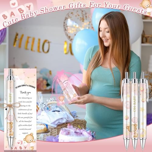 145 Pieces Baby Shower Favors for Guest Pink Bear Ballpoint Pens and Keychains Gifts for Baby Girls Bulk Retractable Baby Shower Pens Gender Reveal Thank You Cards Souvenirs Prizes Party Favors - Image 4