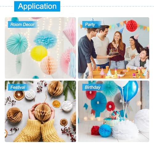 PATIKIL 10pcs 14" Honeycomb Balls Tissue Paper Pom Poms, Party Hanging Paper Honeycomb Balls Decoration for Birthday Wedding Home Backdrop Decor, Dark Blue - Image 5