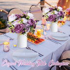 6 Sets Artificial Peonies Flower Peony Bouquet with Galvanized Metal Pot Silk Fake Peonies Faux Flower Arrangements for Wedding Table Centerpiece Party Home Room (Purple) - Image 5