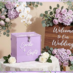 BreezeHug 10" Lilac Acrylic Wedding Card Box with Lock, Purple Money Box - Image 6