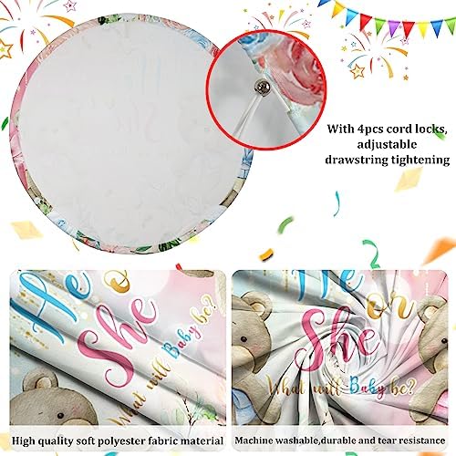 AOFOTO 6.5x6.5ft Bear Baby Shower Round Backdrop Cover Pink Blue Flowers Bear Gender Reveal Party Decorations Banner Boy or Girl He or She Circle Background Baby Newborn 1st Birthday Photobooth Props - Image 5