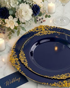 Nervure 350Pcs Blue Plastic Plates, Disposable Dinnerware Set for 50 Guests - Image 4