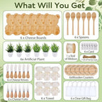 56Pcs Baby Shower Prizes for Game Winners Bamboo Cheese Board Fork Butter Spreaders Coasters Towel Artificial Potted Plant Gift Bag for Baby Shower Bridal Shower Favors (6 Sets, Bamboo Bear Shaped) - Image 3