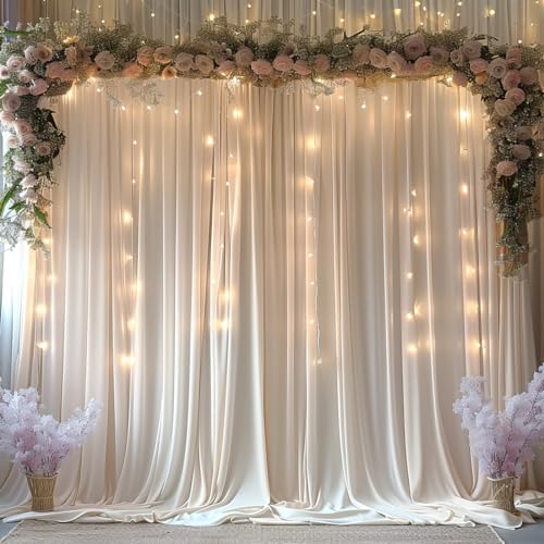 20x10ft Wrinkle Free Ivory Backdrop Curtain for Parties Soft Fabric Drapes Wedding Ivory Curtain Backdrop for Birthday Party Decorations Background for Photography 5x10ft,4 Panels - Image 2