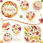 400 Pcs Happy Thanksgiving Party Decorations for 50 Guests, Watercolor Maple Leaf Paper Plates Napkins Cups Cutlery for Fall Thanksgiving Give Thanks Harvest Party Supply - Image 3