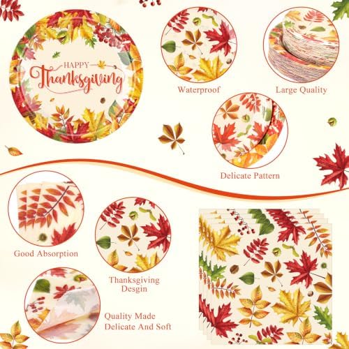 400 Pcs Happy Thanksgiving Party Decorations for 50 Guests, Watercolor Maple Leaf Paper Plates Napkins Cups Cutlery for Fall Thanksgiving Give Thanks Harvest Party Supply - Image 3