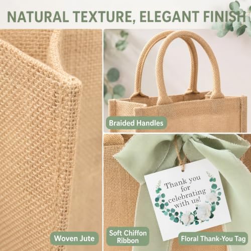 20 Sets Burlap Tote Gift Bags with Handles Jute Bags, Sage Green - Image 5