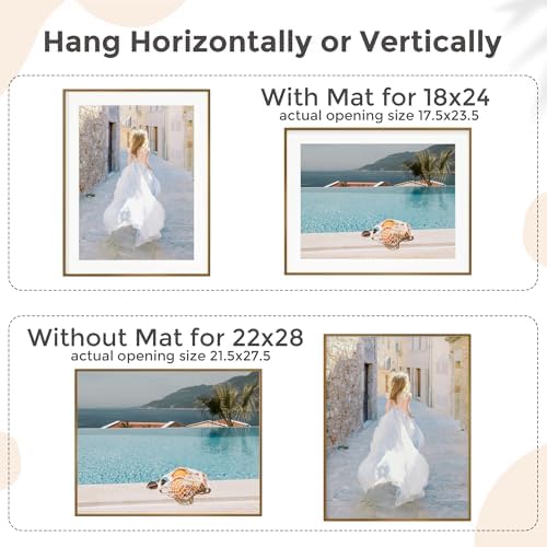 FLYJOE 22x28 Metal Picture Frame For Wall With Mat For 18x24, 22''x28'' Aluminum Photo Frames With Tempered Glass, Minimalist Modern Poster Frame Horizontal And Vertical Formats, Bronze - Image 4