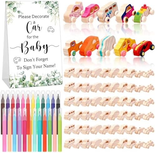 Hiboom 75 Pcs Baby Shower Wood DIY Print Car Set, Green, Eucalyptus Leaves by HiboomDecoratingAsseccories