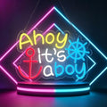 Ahoy It's A Boy Neon Sign with Anchor & Ship Wheel Design, USB LED Wall Light, Nautical Baby Shower Decor for Gender Reveal, Nursery and Party Wall Art by Unknown