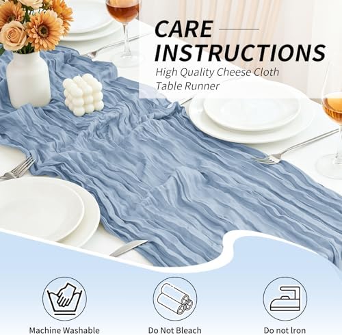 20 Pack Dusty Blue Cheesecloth Table Runner, 17x108 Inch Semi Sheer Boho Gauze Cheese Cloth Fabric Table Runners for Wedding Party Baby Shower Birthday Garden Farmhouse Table Decor - Image 4