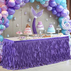 Partisky Mermaid Purple Tulle Curly Willow Table Skirt for Rectangle Table 14ft, Ruffle Tutu Table Cloth for Girls Boys Baby Shower,Mermaid Birthday Party - Image 3