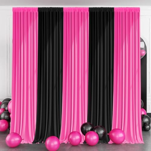 Black and Pink Backdrop Curtain 10x10FT – Sweet & Cool Party Photo Booth Background, Wrinkle Free Studio Backdrop for Girl Birthday, Baby Shower, Beauty Salon Decor by Gewonelife