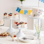 HBlife 3-PCS White Cake Stand Set (8"/10"/12" Plate) for 6-10 Inch Cakes, Perfect Dessert Table Display Set, Cupcake&Cake Stands for Party, Wedding, Birthday, Baby Shower, Anniversary (Metal) - Image 3