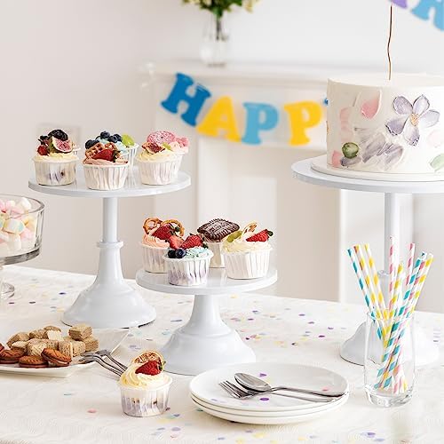 HBlife 3-PCS White Cake Stand Set (8"/10"/12" Plate) for 6-10 Inch Cakes, Perfect Dessert Table Display Set, Cupcake&Cake Stands for Party, Wedding, Birthday, Baby Shower, Anniversary (Metal) - Image 3