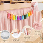 Tingjoo Pastel Pink 9 ft X 30'' Teacher Desk Skirts Linen Textured Desk Tablecloth Skirts Pleated Office Decor Back to School Supplies for Classroom School Office Rectangular Round Table Cover - Image 4
