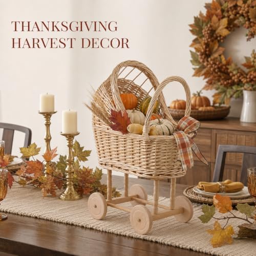 Decorative Wicker Carriage-Shaped Basket, Baby Shower Centerpiece, Large - Image 6