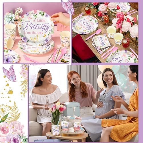Dandat 350 Pcs Baby Shower Set, Butterfly, Purple - Image 6