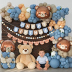 Bear Birthday Balloon Arch Kit for Baby Boy Blue Khaki and Brown Balloons Decorations Set Happy Birthday Banner Bear Theme Decor - Image 3