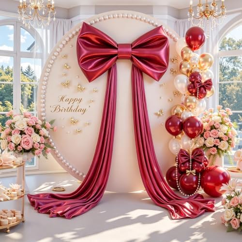 Burgundy Large Bows for Backdrop Giant Bows Birthday Party Decorations Large Giant Bow Decor, Burgundy Giant Satin Bow Decoration for Wedding Baby Shower Birthday Photo Booth Arch Wall Decor 47"x24" by HBBMAGIC